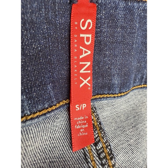 Spanx Jeans Women's Small Crop Flare Pull On High Rise Stretch Denim Blue - Picture 3 of 10